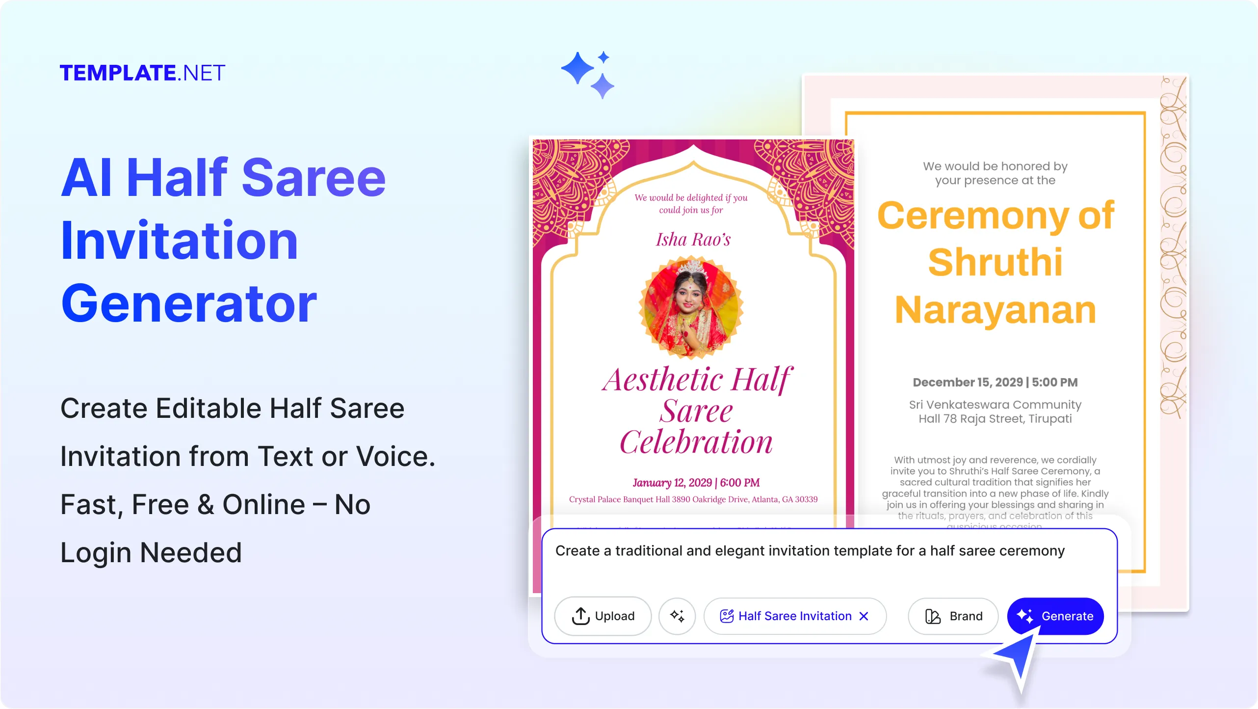 Free AI Half Saree Invitation Generator, Free Online Invitation Maker